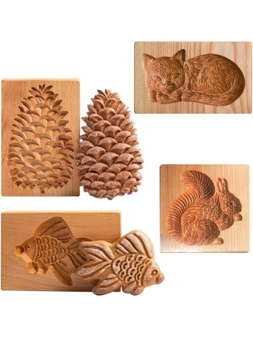 4-Piece Wooden Cookie Molds Set - DIY Animal Pattern Stamps & Embossing Tools